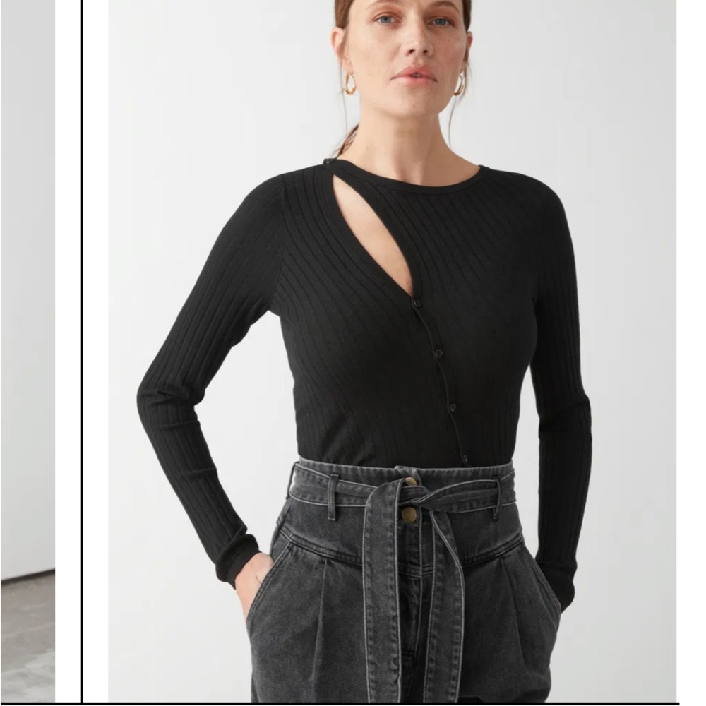 Los Angeles Atelier & Other Stories Black Knit Cardigan Asymmetrical Sweater Sm - Picture 7 of 11